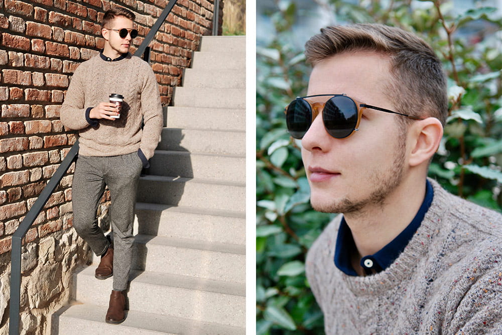 Round Tom Ford sunglasses in orange and black for men. 