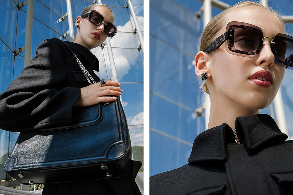 Squared, oversized Miu Miu sunglasses in black for women. 
