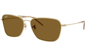 Okulary przeciwsłoneczne Ray-Ban Caravan Reverse RBR0102S 001/83 Polarized Prostokątne Złote