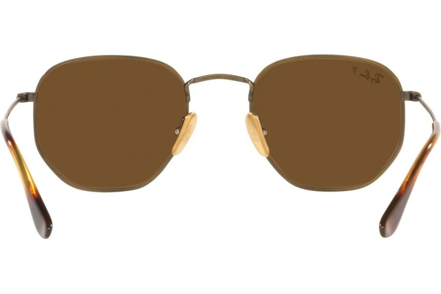 Okulary przeciwsłoneczne Ray-Ban Hexagonal Titanium Collection RB8148 920757 Polarized Okrągłe Złote