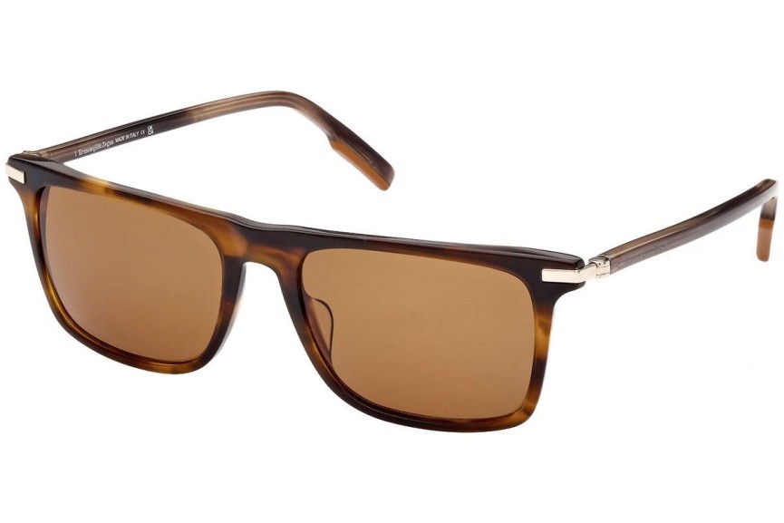 Okulary przeciwsłoneczne Zegna EZ0204 52E Kwadratowe Havana