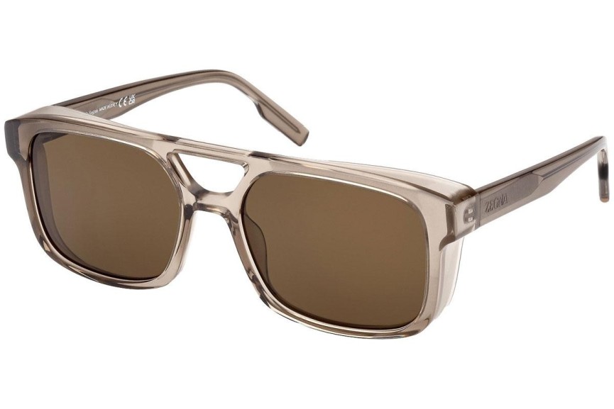 Okulary przeciwsłoneczne Zegna EZ0209 50E Kwadratowe Beżowe