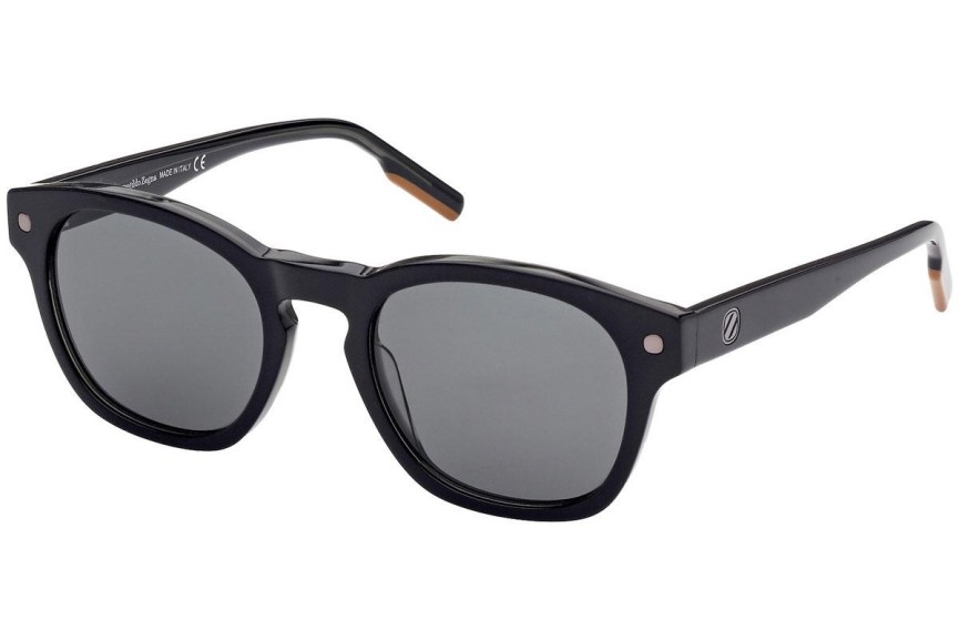 Okulary przeciwsłoneczne Zegna EZ0195 05N Okrągłe Czarne