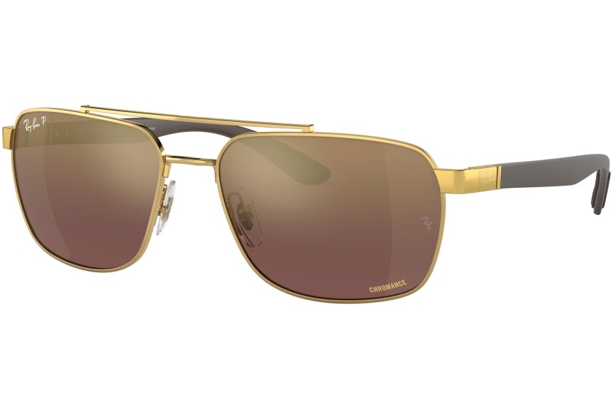 Okulary przeciwsłoneczne Ray-Ban Chromance Collection RB3701 001/6B Polarized Prostokątne Złote