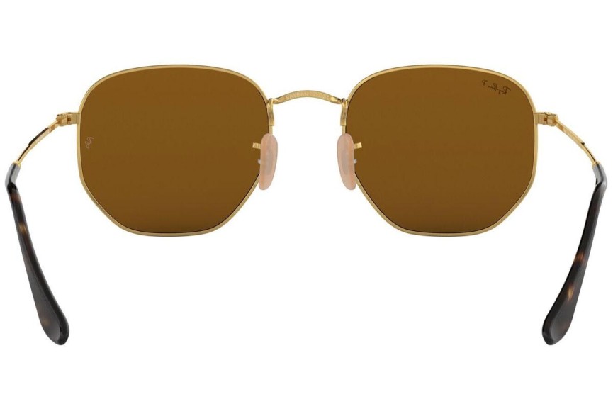 Okulary przeciwsłoneczne Ray-Ban Hexagonal Flat Lenses RB3548N 001/57 Polarized Okrągłe Złote