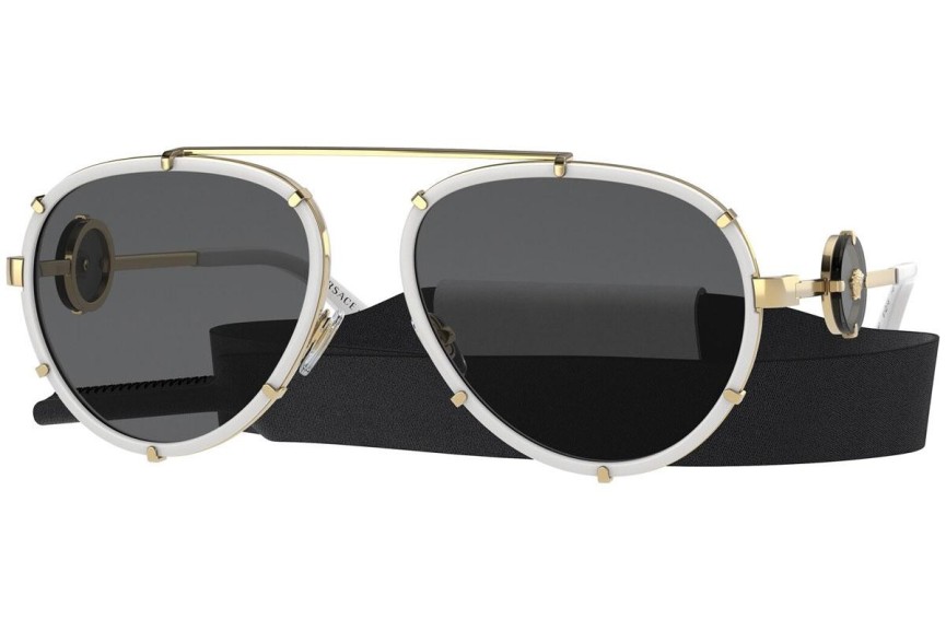 Okulary przeciwsłoneczne Versace Vintage Icon Pilot Clip-On VE2232 147187 Pilotki (Aviator) Białe