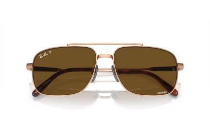 Okulary przeciwsłoneczne Ray-Ban Michael Titanium RB8096 9266AN Polarized Prostokątne Brązowe