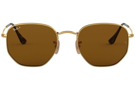 Okulary przeciwsłoneczne Ray-Ban Hexagonal Flat Lenses RB3548N 001/57 Polarized Okrągłe Złote